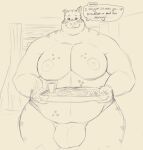  2022 animal_crossing anthro balls_outline belly bulge clothing domestic_pig food genital_outline humanoid_hands kevin_(animal_crossing) khronosz male mammal moobs nintendo nipples overweight overweight_male sketch solo suid suina sus_(pig) underwear video_games 