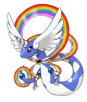  animal_focus claws commentary dragon dragonair english_commentary fakemon full_body gem head_wings highres hyshirey no_humans official_style pokemon pokemon_(creature) rainbow red_eyes solo transparent_background white_wings wings 
