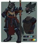 absurd_res acev alpha_channel anthro armor cloak clothed clothing eildvinn_(acev) enchanted_weapon eye_scar facial_scar fully_clothed greatsword hi_res male medieval melee_weapon plate_armor purity_seal scar scared solo sword weapon