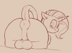  anus balls big_butt blush butt ears_down equid equine feral genitals hasbro hi_res horn looking_back male mammal monochrome my_little_pony pivoted_ears puffy_anus raised_tail solo unicorn unicorn_horn yoditax 