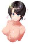  1girl aqua_eyes bangs blush breasts brown_hair closed_mouth collarbone highres hololive large_breasts looking_at_viewer nipples nude oozora_subaru short_hair smile solo swept_bangs tro 