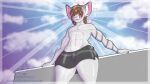 16:9 absurd_res anthro atelierphos bathing brown_hair clothed clothing digital_media_(artwork) domestic_cat english_text felid feline felis femboy first_person_view fur grey_body grey_fur hair hi_res kitt krita_(artwork) macro male male/male mammal muscular muscular_anthro muscular_male peek shower showering skimpy solo text towel voyeur wet widescreen