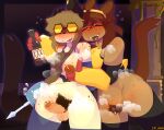 2026 alcohol_bottle anthro apron apron_aside areola balls beverage_bottle blush bodily_fluids bottle breast_grab breasts brown_hair brown_tail catjamn clothed clothing container domestic_cat drunk duo erection eyes_closed eyewear eyewear_on_head felid feline felis female foreskin freckles gameoverse genital_fluids genitals glitch_productions goggles goggles_on_head hair hand_on_breast hi_res intersex kit_bodega mammal musk nipples pantsless partially_clothed penis precum precum_squirt pubes scratch_(gameoverse) substance_intoxication tail thick_pubes vulva