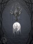 2026 3:4 4_legs 6_eyes absurd_res anthro arachnid arthropod arthropod_webbing bdsm bent_legs black_body bondage bound clothing eidel-elias-weise empty_eyes featureless_chest featureless_crotch female glistening glistening_body hi_res hollow_knight:_silksong hollow_knight_(franchise) horn legs_tied multi_eye neck_tied quadruped restrained_legs segmented_body slim_female small_waist solo spider spider_web spikes spikes_(anatomy) spread_legs spreading suspension team_cherry translucent translucent_clothing upside_down veil wasp_waist weaver_(hollow_knight) white_face wide_hips
