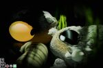 3:2 3d_(artwork) absurd_res ambiguous_gender anthro arm_wraps black_body black_fur black_sclera blue_eyes blush casualties:_unknown colored_blush depth_of_field digital_media_(artwork) duo elder_thornback_(casualities:_unknown) expie_(gunsawian) fur gameplay_mechanics groxxy gui gunsawian hand_on_face hand_under_chin heartbeat_line hi_res impending_doom kiss_on_lips kissing milky_(gunsawian) moodles narrowed_eyes noise_filter orange_eyes plant vignette vines white_body white_fur wilderness wraps