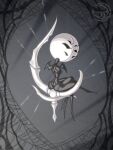 2026 3:4 4_legs 6_eyes absurd_res anthro arachnid armless arthropod arthropod_webbing biped curvy_figure eidel-elias-weise eyelashes female harp hi_res hollow_knight:_silksong hollow_knight_(franchise) hourglass_figure long_eyelashes looking_at_viewer looking_back looking_back_at_viewer multi_eye musical_instrument plucked_string_instrument rear_view seductive sitting small_waist solo spider spider_web string_instrument team_cherry wasp_waist wide_hips