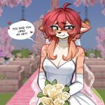 1:1 2026 anthro arms_bent artist_name background_character bangs bench biped black_nose black_outline black_text blue_eyes blurred_background blush blush_lines bodily_fluids bouquet breasts carpet chain cherry_blossom choker cleavage cleavage_cutout closed_smile clothed clothed_anthro clothed_female clothing collarbone colored cutout day detailed_background dialogue digital_drawing_(artwork) digital_media_(artwork) domestic_cat dress ears_down english_description english_text exposed_shoulder eyebrow_through_hair eyebrows eyelashes felid feline felis female female_anthro flower flustered fully_clothed fully_clothed_anthro fully_clothed_female fur furniture glistening glistening_eyes gradient_hair grass hair half-length_portrait hi_res holding_bouquet holding_flower holding_object inner_ear_fluff jewelry lamp lantern leaf long_hair looking_down mammal medium_breasts microsoft minecraft minecraft_block mojang mouth_closed multicolored_body multicolored_fur multicolored_hair necklace orange_arms orange_body orange_ears orange_fur orange_hair orange_head outline outside pink_carpet pink_flower pivoted_ears plant portrait prunus_(flower) pupils question question_mark raised_eyebrows red_blush red_hair red_heart red_stripes shaded shadow silk sketch sky slim_anthro slim_female slit_pupils small_waist smile solo standing striped_arms striped_body striped_fur stripes sweat sweatdrop talking_to_viewer tan_body tan_breasts tan_chest tan_face tan_fur tan_inner_ear_fluff tan_neck teeth text thick_eyelashes thin_arms translucent translucent_hair translucent_text tuft wedding wedding_dress wedding_veil white_choker white_clothing white_dress white_flower white_jewelry white_necklace white_sclera white_speech_bubble wood wood_bench wood_furniture xbox_game_studios yappcat yumi_(catniplewds)