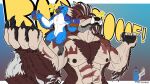 absurd_res anthro armpit_hair avian avian_feet body_hair boofing brown_hair canid canine canis chest_hair claw_marks claws fuenmax hair hi_res male mammal mythological_canine mythological_creature mythology scar scars_all_over scars_on_chest shoulder_hair size_difference toe_claws werecanid werecanine werecreature werewolf wolf