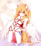  anthro arms_tied blonde_hair bodily_fluids bound breasts chest_tuft clitoris cutie_mark dildo drooling equid equine eyelashes fan_character feathered_wings feathers featureless_breasts genital_fluids genitals hair hasbro hi_res horn mammal my_little_pony one_eye_closed open_mouth pussy pussy_juice saliva sex_toy spread_wings tuft white_body winged_unicorn wings yellow_eyes yellow_tail 