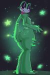 2:3 abstract_background absurd_res amphibian anthro backlighting big_butt black_eyes bodily_fluids breasts butt cheek_spots featureless_breasts female female_anthro frog glistening glistening_butt glitch glitch_productions green_body hi_res liahdoodles light lighting looking_at_viewer open_mouth pattern_background ribbit_(tadc) simple_background small_breasts smile solo solo_focus star-shaped_background star_polygon the_amazing_digital_circus