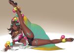  1girl absurdres bare_shoulders bracelet breasts brown_hair commission commissioner_upload crop_top dark-skinned_female dark_skin fire_emblem fire_emblem_engage highres jewelry long_hair looking_at_viewer medium_breasts non-web_source pearl_anklet pearl_belt pearl_bracelet pearl_hair_ornament ponytail redkite333 smile solo star-shaped_pupils star_(symbol) symbol-shaped_pupils timerra_(fire_emblem) very_dark_skin 
