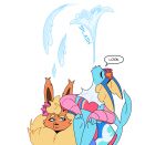 2025 accessory aloha_shirt anthro blitz_(odeko-yma) bodily_fluids clothing comic dialogue digital_media_(artwork) duo eeveelution english_text eyes_closed eyewear female flareon flower flower_in_hair generation_1_pokemon group hair hair_accessory hi_res looking_up male nintendo odeko-yma pattern_clothing pattern_shirt pattern_topwear plant pokemon pokemon_(species) pokemon_mystery_dungeon shirt sitting sitting_on_another sitting_on_shoulder size_difference spike_chunsoft sunglasses swimwear text topwear vaporeon vivian_(odeko-yma) water