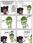 abuduldl angry animate_inanimate anthro bear bodily_noises clothed clothing comic diaper digital_media_(artwork) duo english_text feces female green_body hi_res human imminent_masturbation living_plushie mammal plushie pooping red_eyes simple_background soiled_diaper soiling soiling_diaper tail text unclean_diaper used_diaper using_diaper white_background