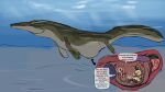 16:9 2023 akaikosh ambiguous_gender amphibian anthro anthro_prey aquatic axolotl endosoma english_text feral feral_pred green_body green_fin green_tail group guts hi_res inside_stomach internal intestines mole_salamander mosasaur mosasaurus multiple_prey organs prehistoric_species reptile safe_vore salamander scalie speech_bubble tail text trio vore widescreen yellow_eyes