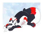 2026 5:4 anatomically_correct anatomically_correct_genitalia anatomically_correct_penis animate_inanimate arm_tuft aroused balls big_tail black_body black_nose black_pawpads blightmarks blue_eyes border breath canid canine cheek_tuft claws clenched_teeth colored_sketch countershade_face countershade_torso countershading digital_drawing_(artwork) digital_media_(artwork) elbow_tuft facial_tuft feral fur genitals gutmutt hand_on_face head_tuft hi_res inner_ear_fluff knee_tuft leg_tuft living_plushie mammal markings pawpads paws penis plushie pubes red_markings red_pubes seam_(sewing) signature simple_background sketch solo tail teeth textured_background tuft white_body white_border