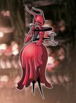absurd_res ant antennae_(anatomy) anthro arthropod biped blurred_background clothing dress eidel-elias-weise eyelashes eyes_closed featureless_feet featureless_hands feet female hi_res holding_object holding_weapon hollow_knight:_silksong hollow_knight_(franchise) horn hymenopteran insect long_eyelashes red_clothing red_dress screencap screencap_background segmented_body skarr skarrsinger_karmelita slim_female small_waist solo team_cherry thick_thighs wasp_waist weapon