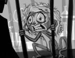 2013 anxiety atelid caeledonian clutching crazy_eyes digital_media_(artwork) female feral greyscale haplorhine hasbro holding_structure inside line_art littlest_pet_shop littlest_pet_shop_(2012) looking_at_viewer mammal metal_bar minka_mark monkey monochrome new_world_monkey open_mouth panicking primate prison scared solo spider_monkey wide_eyed