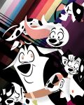 101_dalmatian_street 101_dalmatians 2026 4:5 abstract_background absurd_res black_body black_fur black_spots brown_eyes canid canine canis da_vinci_(101_dalmatians) dalmatian danukistudio deepak_(101_dalmatians) digital_media_(artwork) dimitri_1_(101_dalmatians) dimitri_2_(101_dalmatians) dimitri_trio_(101_dalmatians) disney dolly_(101_dalmatians) domestic_dog female feral floppy_ears fur group hansel_(101_dalmatians) happy hi_res husky kerchief leg_markings lgbt_pride lgbt_pride_month looking_at_viewer male mammal markings neckerchief neckwear nordic_sled_dog open_mouth open_smile pink_inner_ear pink_kerchief pink_neckerchief sharp_teeth siberian_husky smile socks_(marking) spitz spots spotted_body spotted_fur teeth tongue white_body white_fur white_spots