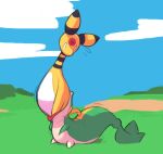 2026 ampharos blue_sky duo generation_2_pokemon generation_5_pokemon green_body low_res mienvian nintendo oral_vore outside pokemon pokemon_(species) simple_background sky snivy vore yellow_body