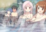  1boy 3girls bangs barefoot bathing black_hair blue_eyes blue_hair blunt_bangs blush breasts brown_eyes brown_hair bush censored closed_eyes closed_mouth collarbone commentary_request commission completely_nude crossover embarrassed eyebrows_visible_through_hair fingers_together full-face_blush hair_between_eyes hair_bun hands_on_own_knees hands_on_own_thighs head_on_another&#039;s_shoulder highres kamijou_touma long_hair magia_record:_mahou_shoujo_madoka_magica_gaiden mahou_shoujo_madoka_magica medium_breasts mixed_bathing mosaic_censoring multiple_girls nanami_yachiyo navel nipples nude onsen open_mouth outstretched_arms partially_submerged penis perapera pink_eyes pink_hair shiny shiny_hair short_hair shy skeb_commission sleeping small_breasts spiked_hair steam tamaki_iroha toaru_majutsu_no_index towel towel_on_head water yui_tsuruno 