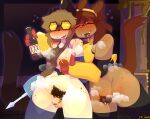 2026 alcohol_bottle anthro apron apron_aside areola balls beverage_bottle blush bottle breast_grab breasts brown_hair brown_tail catjamn clothed clothing container domestic_cat drunk duo eyes_closed eyewear eyewear_on_head felid feline felis female flaccid foreskin freckles gameoverse genitals glitch_productions goggles goggles_on_head hair hand_on_breast hi_res intersex kit_bodega mammal musk nipples pantsless partially_clothed penis pubes scratch_(gameoverse) substance_intoxication tail thick_pubes vulva