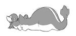 2024 after_vore ampharos duo generation_2_pokemon generation_5_pokemon lying mienvian monochrome nintendo on_front pokemon pokemon_(species) simple_background snivy vore white_background