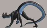  4_legs 4_toes absurd_res ambiguous_gender black_body black_scales blue_body blue_eyes blue_scales claws countershading digital_drawing_(artwork) digital_media_(artwork) digitigrade dragon feet feral hi_res looking_at_viewer looking_back looking_back_at_viewer lumen_fox nude paws pupils quadruped raised_leg raised_tail scales scalie signature simple_background slit_pupils solo spread_legs spreading toes 