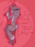 absurd_res ambiguous_gender animal_humanoid anthro blush bodily_fluids buckteeth colored crying endosoma english_text erogurobot eyes_closed fan_character fur happy hi_res humanoid internal lagomorph lagomorph_humanoid leporid mammal mammal_humanoid markings purple_body rabbit safe_vore saliva smile solo tears tears_of_joy teeth text vore willing_prey
