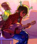 2026 acoustic_guitar ambiguous_gender anthro antlers band_shirt blue_nose bottomwear bracelet buckteeth checkered checkered_clothing checkered_jacket checkered_topwear clothing deer deltarune denim denim_bottomwear denim_clothing dess_holiday detailed_background digital_media_(artwork) digital_painting_(artwork) duo eyes_closed female furniture_lamp guitar hi_res horn human jeans jewelry keyboard_instrument kris_dreemurr mammal musical_instrument name_is_less painting_(artwork) pants pattern_clothing pattern_shirt pattern_topwear piano playing_guitar playing_music playing_piano plucked_string_instrument shirt sitting sitting_on_another spiked_bracelet spikes string_instrument striped_clothing striped_shirt striped_topwear stripes teeth topwear torn_bottomwear torn_clothing torn_jeans torn_pants undertale_(series)
