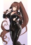  1girl absurdres biker_clothes bikesuit blush bodysuit breasts brown_hair choker cleavage collarbone eyebrows_visible_through_hair hair_intakes highres kantai_collection large_breasts long_hair long_sleeves looking_at_viewer parted_lips pink_hair ponytail sketch solo unfinished very_long_hair yamato_(kancolle) yunamaro 