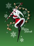 2021 absurd_res anthro arachnid arched_back arthropod bell blush blushing_profusely bodily_fluids bubble_butt butt candy_cane_in_mouth christmas christmas_clothing christmas_dress clothing dress dripping eidel-elias-weise english_text female hi_res holidays hollow_knight_(franchise) horn hornet's_needle hornet_(hollow_knight) jingle_bell looking_at_viewer looking_back looking_back_at_viewer one_leg_up presenting presenting_hindquarters raised_leg rear_view saliva saliva_drip segmented_body slim_female small_waist snowflake solo spider steam steaming_body team_cherry text wasp_waist