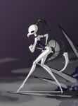 absurd_res antennae_(anatomy) anthro arthropod arthropod_abdomen big_tail biped breasts digital_drawing_(artwork) digital_media_(artwork) digitigrade eidel-elias-weise empty_eyes featureless_feet feet female fighting_pose hi_res holding_object holding_weapon hollow_knight_(franchise) huge_tail insect iselda_(hollow_knight) narrow_hips narrow_shoulders pose proboscis_(anatomy) segmented_body side_view slim_female small_breasts small_waist solo tail team_cherry thick_tail weapon