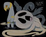 ambiguous_gender aquatic avian beak biped bird black_background black_eyes black_mouth blue_body blue_feathers butcher_knife cephalopod cleaver_(knife) corpse creepy cutlery death deltarune dustifang ellipsis empty_eyes english_description english_text feather_hands feather_markings feathers gaster_follower_3 group horror_(theme) kitchen_knife kitchen_utensils knife markings mollusk onionsan open_beak open_mouth partially_submerged pink_tongue pupils red_pupils simple_background standing standing_in_water striped_bird_(deltarune) stripes teeth tentacles text tongue tools trio undertale_(series) water white_text winged_arms wings yellow_beak yellow_markings yellow_sclera yellow_stripes