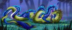 2026 4_ears affectionate antlers artist_name back_mane barbel_(anatomy) black_bars black_collar blue_body blue_fur blurred_background brown_horn coiling collar cuddling detailed_background digital_drawing_(artwork) digital_media_(artwork) digitigrade digitigrade_paws dragon duo eastern_dragon eyes_closed feral feral_on_bottom feral_on_top finarion flesh_whiskers flower flower_on_horn fluffy_mane fur grass green_body green_fur head_horn hi_res horn kahli_(serratia) long_tail lying lying_on_grass male male/male male_on_bottom male_on_top mane monotone_horn multi_ear mythological_creature mythological_scalie mythology on_back on_bottom on_grass on_ground on_top particles paws plant scalie serpentine shadreym tail text tongue tongue_out tree tree_trunk tuft whisker_tuft white_horn