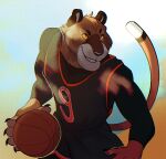  anthro ball basketball_(ball) black_body black_claws black_clothing black_ears black_fur black_tail black_topwear cheek_tuft claws clothing digital_media_(artwork) dipstick_tail facial_tuft fur glistening glistening_eyes head_tuft male markings ninetht orange_sclera red_eyes shaded smile soft_shading solo tail_markings tan_body tan_fur tan_head_tuft tan_tail topwear tuft white_body white_fur white_inner_ear white_tail 