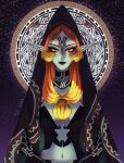  black_skin blue_skin colored_sclera colored_skin front_ponytail grey_skin highres jewelry long_hair makeup midna midna_(true) multicolored_skin orange_hair pointy_ears purple_lips solo the_legend_of_zelda the_legend_of_zelda:_twilight_princess tillifish two-tone_skin upper_body yellow_sclera 