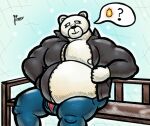  alanottaviano anthro barazoku belly clothing fur hi_res leather leather_clothing male male/male mammal musclegut muscular overweight polar_bear slightly_chubby solo ursid ursine white_body white_fur 