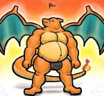 alanottaviano anthro barazoku belly charizard dragon hi_res male male/male mammal musclegut muscular nintendo overweight pok&eacute;mon pok&eacute;mon_(species) slightly_chubby solo video_games 