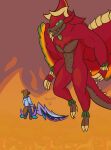  absurd_res animal_humanoid anthro calamity_mod clothed clothing digital_media_(artwork) dragon dragon_humanoid duo hi_res humanoid jungle jungle_dragon_yharon male multi_eye muscular muscular_male nokami_wolfdog_(character) nokamiwd nude red_body simple_background terraria wings 