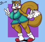  &lt;3 anthro big_breasts big_butt blue_eyes breasts butt canid canine clothed clothing crossgender dezmine21 digital_media_(artwork) female fox fur gesture hi_res huge_breasts mammal miles_prower open_mouth robe sega simple_background smile solo sonic_the_hedgehog_(series) tails_gets_trolled thick_thighs v_sign video_games white_body white_fur wide_hips yellow_body yellow_fur 