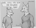  abdominal_bulge after_vore anthro belly biped bulge canid canine canis clothing comic duo fox greyscale hi_res male mammal maw-malice monochrome rumbling_stomach sound_effects tight_clothing vore wolf 