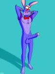 anthro anthro_only balls big_balls big_penis bodily_fluids bow_tie bunny_ears_(disambiguation) clothed clothing colored digital_media_(artwork) dustin_c erection five_nights_at_freddy&#039;s five_nights_at_freddy&#039;s:_security_breach fur genital_fluids genitals glamrock_bonnie_(fnaf) hair hat headgear headwear hi_res humanoid_genitalia humanoid_penis lagomorph leporid looking_at_viewer male mammal nude penis purple_body purple_fur purple_hair rabbit rabbit_ears scott_cawthon scottgames shaded simple_background smile solo video_games 