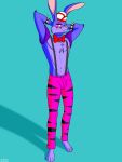  anthro anthro_only bow_tie bunny_ears_(disambiguation) clothed clothing colored digital_media_(artwork) dustin_c five_nights_at_freddy&#039;s five_nights_at_freddy&#039;s:_security_breach fur glamrock_bonnie_(fnaf) hair hat headgear headwear hi_res lagomorph leporid looking_at_viewer male mammal purple_body purple_fur purple_hair rabbit rabbit_ears scott_cawthon scottgames shaded simple_background smile solo video_games 