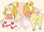  &lt;3 2020 aloha_shirt animal_crossing anthro bedroom_eyes big_breasts big_butt bite biting_lip blush blush_stickers bodily_fluids booth breasts bursting_out_of_clothing butt canid canine canis clothing coin domestic_dog elbow_on_table english_text female front_view hi_res high_heels huge_butt isabelle_(animal_crossing) kissing_booth leaning leaning_forward leaning_on_elbows leaning_on_table lidded_eyes mammal money narrowed_eyes nintendo panties pattern_clothing pattern_shirt pattern_topwear plantigrade purple_yoshi_draws rear_view seductive shih_tzu shirt sign solo sweat sweatdrop sweaty_butt tail_motion tailwag text thick_thighs topwear toy_dog underwear video_games 