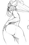  1girl aeyga anus ass baiken big_hair breasts facial_tattoo guilty_gear guilty_gear_xrd highres large_breasts monochrome one-eyed ponytail pussy scar scar_on_face sideboob sketch solo tattoo uncensored 