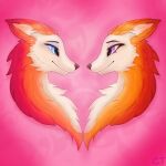  blue_eyes canid canine duo ears_back female feral fox fur hi_res holidays male male/female mammal orange_body orange_fur pink_background pink_eyes pivoted_ears romantic romantic_couple simple_background smile valentine&#039;s_day white_body white_fur 