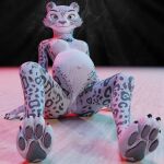  absurd_res anthro belly breasts felid female genitals hi_res jewelry looking_at_viewer loops_boops mammal navel navel_piercing nipple_piercing nipples nude pantherine paws piercing pregnant pussy snow_leopard solo 