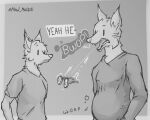  abdominal_bulge after_vore anthro belly bodily_fluids bulge burping_up_items canid canine canis clothing comic drooling duo fox greyscale hi_res male mammal maw-malice monochrome neck_bulge regurgitation rumbling_stomach saliva sound_effects tight_clothing vore wet wolf 