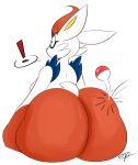  anthro big_butt bodily_fluids breasts butt cinderace exclamation_point female hi_res huge_butt multicolored_body nintendo nude ota_(artist) pok&eacute;ball pok&eacute;mon pok&eacute;mon_(species) sitting solo sweat sweaty_butt two_tone_body video_games wide_eyed 