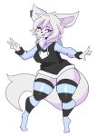  &lt;3 ;p anthro big_breasts big_ears big_tail blep breasts clothing curvy_figure ear_piercing female fluffy fur gesture hair hi_res hoodie legwear lumi_(hauntedvalentine) one_eye_closed piercing ri_denueth short_hair smile solo stockings thick_thighs tongue tongue_out topwear unknown_species v_sign white_body white_fur white_hair wide_hips wink 